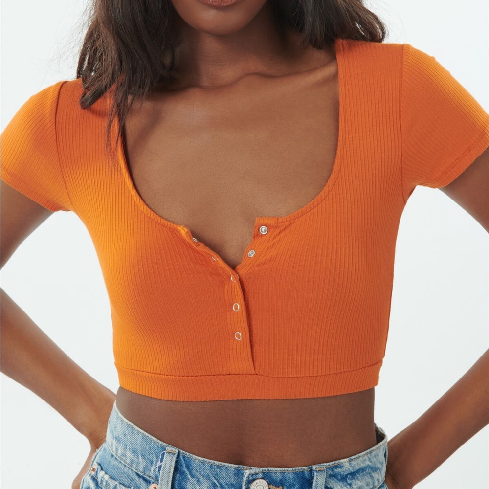 Garage Orane & White Button up crop top x2